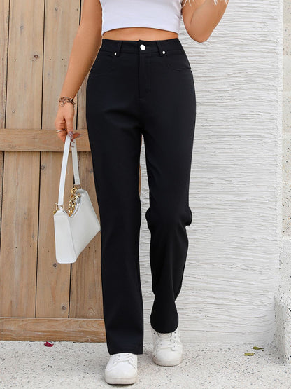 Pocketed High Waist Straight Pants