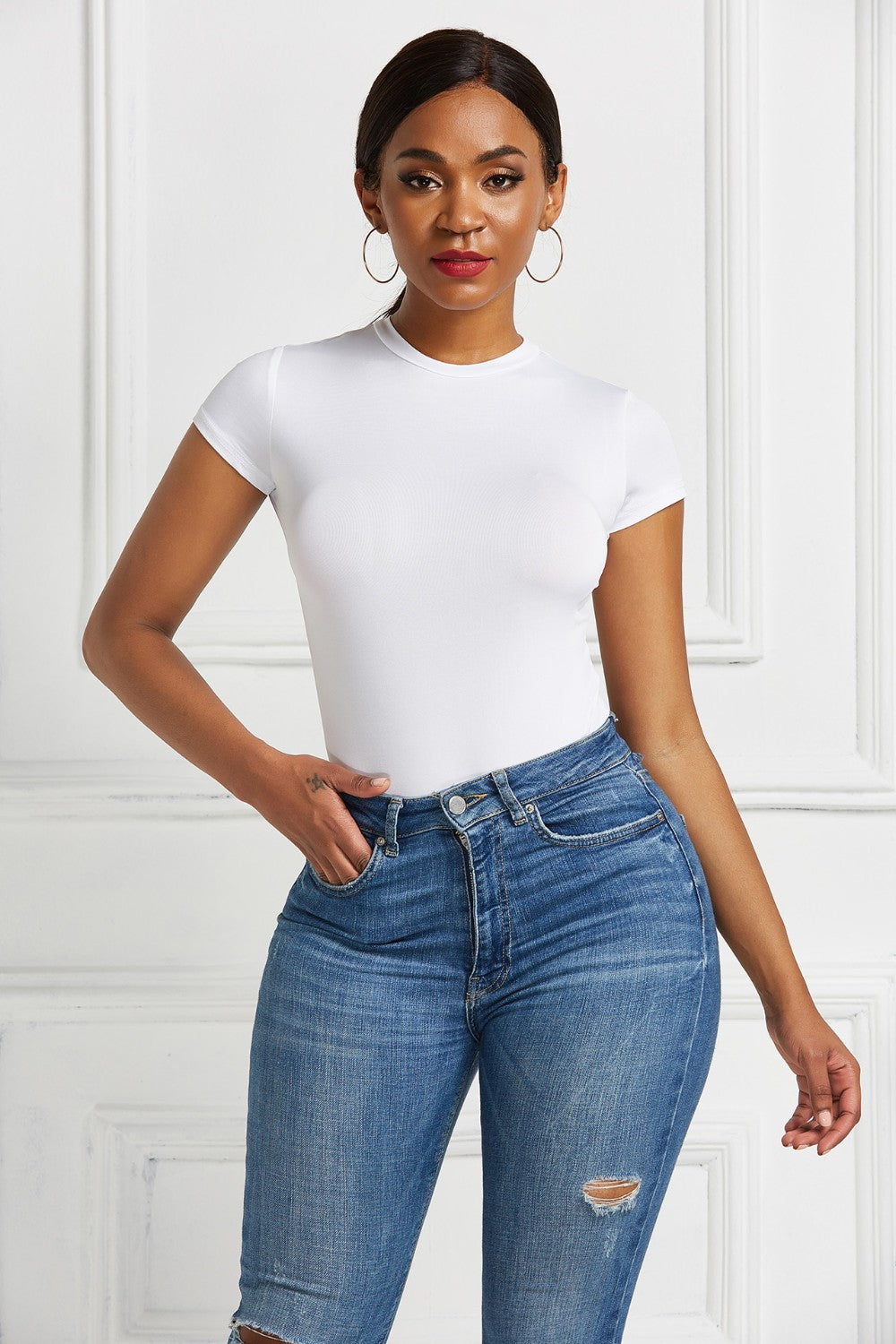 Round Neck Short Sleeve Bodysuit