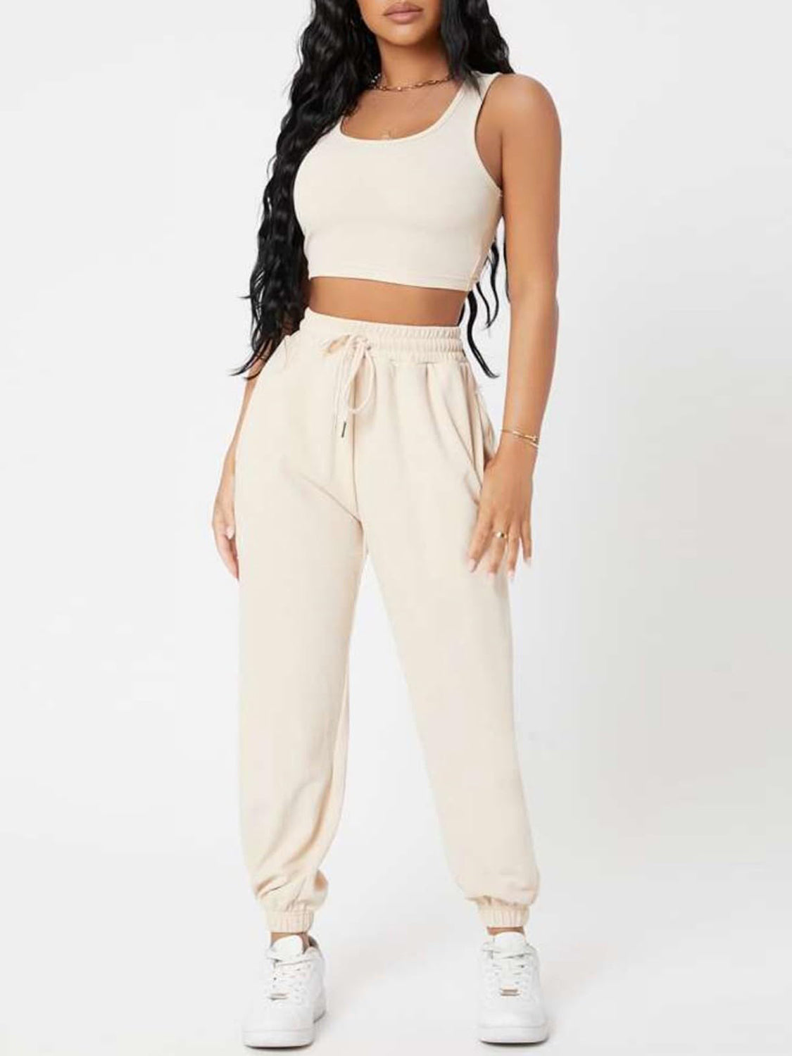 Wide Strap Top and Drawstring Joggers Set