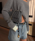 Dark grey silver flap caviar