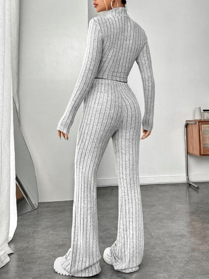 Ribbed Mock Neck Long Sleeve Top and Pants Set